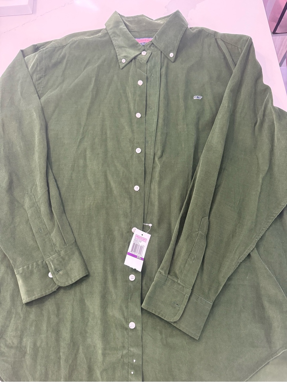 Vineyard Vines Olive Green Corduroy Button-Down Shirt
